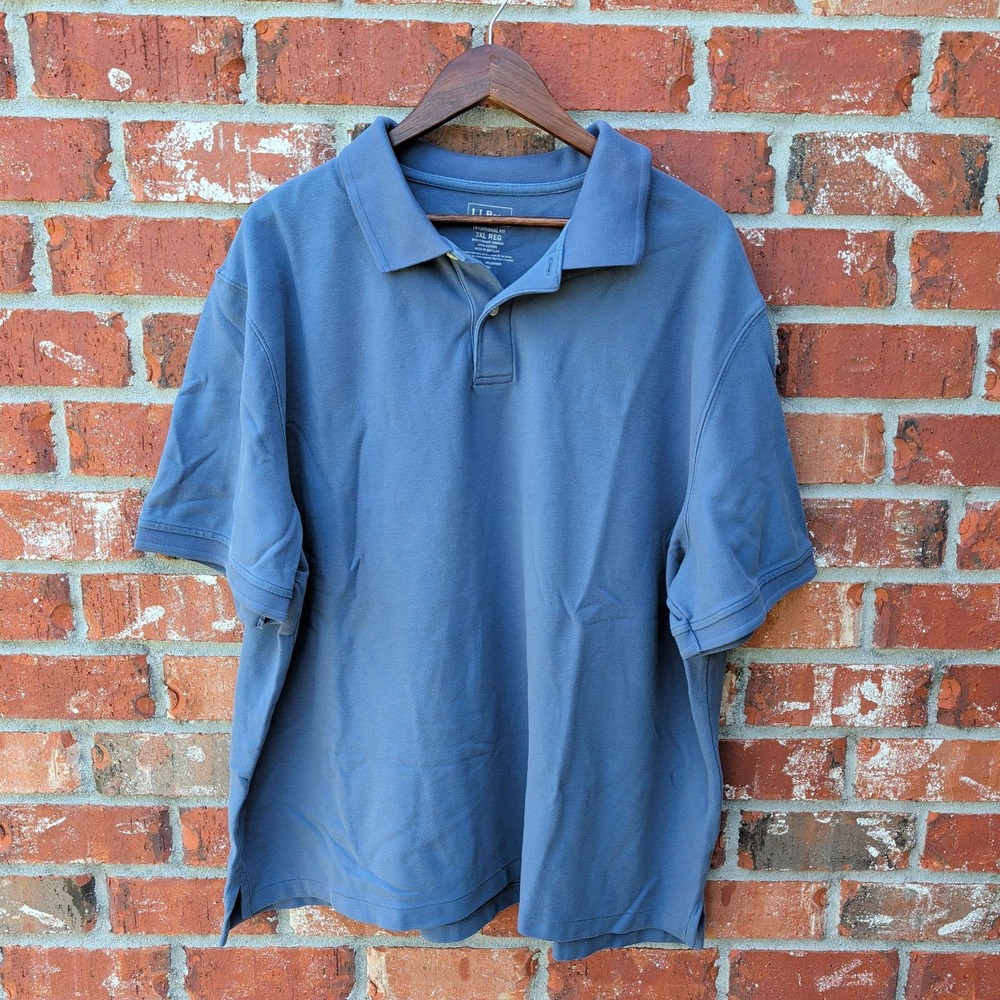 L.L.‎ Bean Polo Shirt Mens 3XL Blue Short Sleeve Traditional Fit Cotton Pique